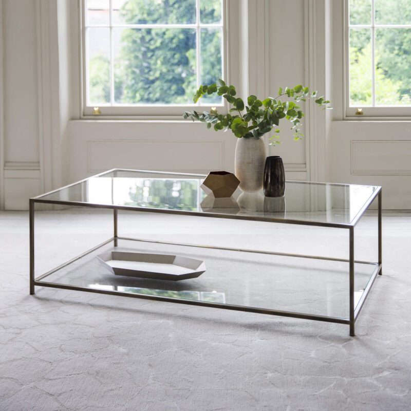 Madison Rectangular Glass Coffee Table in Antique Bronze finish