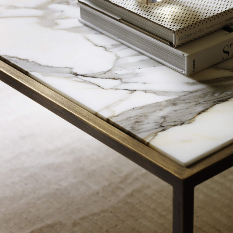 Florentine Gold specialist finish with Calacatta Oro marble top coffee table