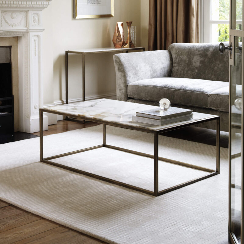 Rectangular Marble Coffee Table | Florentine Gold specialist finish with Calacatta Oro marble top